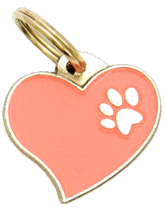 Coração rosa <br> (placa de identificação para cães, Gravado incluído)
